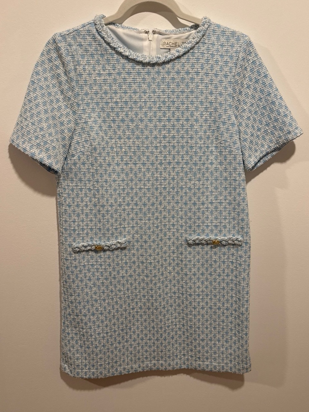 Rachel Zoe Blue & White Tweed Pocket Shift Dress